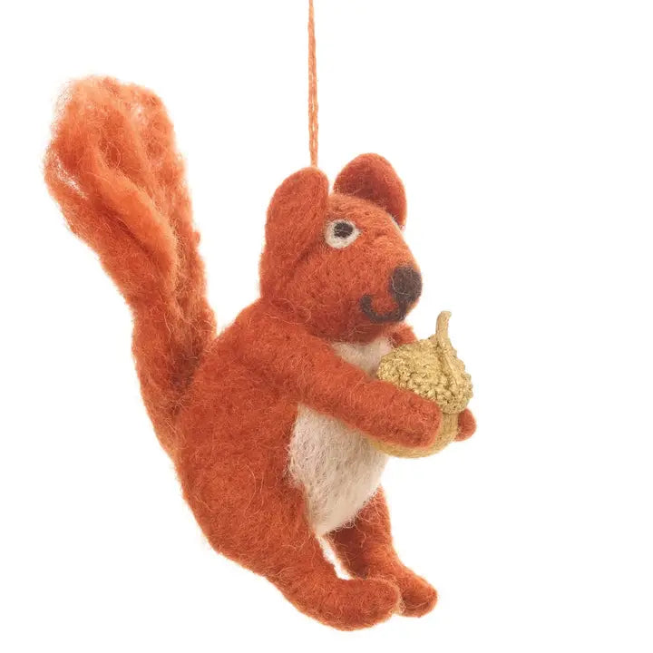 Handmade Felt Red Bushy Squirrel Biodegradable Hanging Decoration image 0