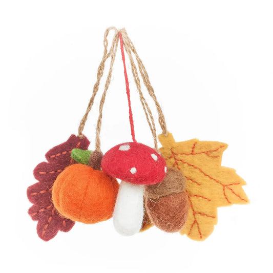 Handmade Felt Woodland Walks Autumnal Decorations - Set of 5
