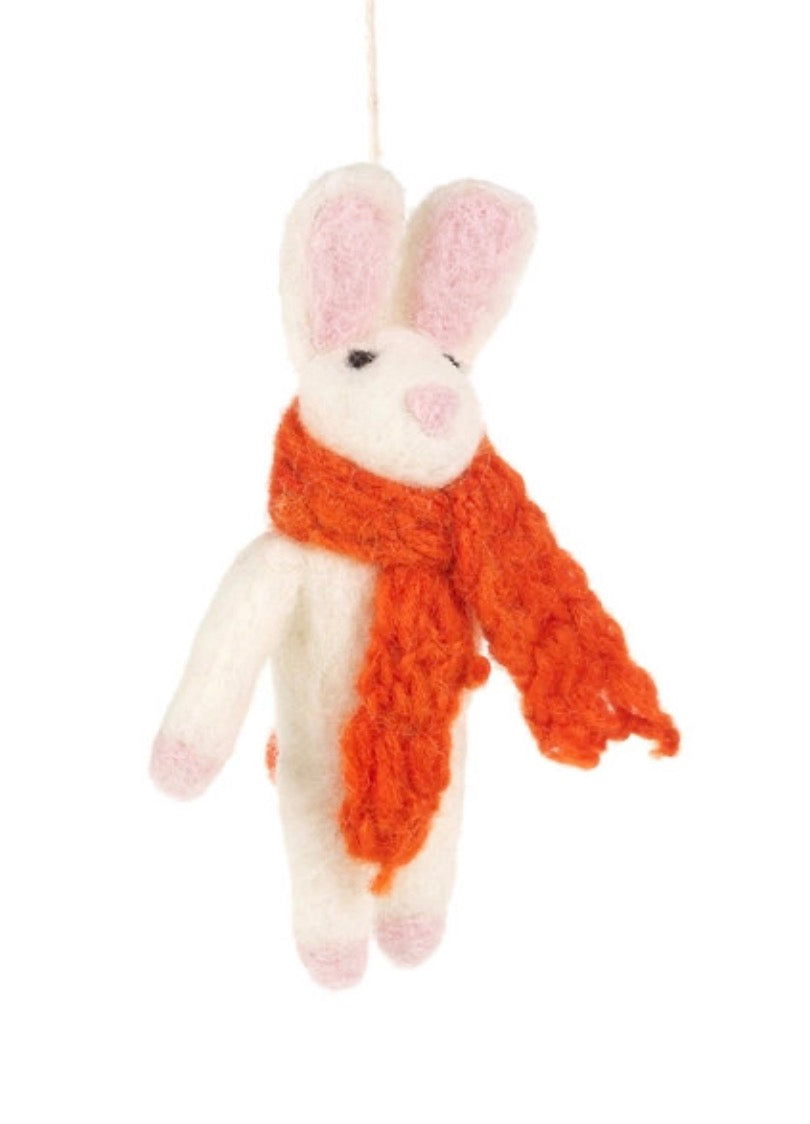 Handmade Cosy Bunny Hanging Needle Felt Decoration - Orange