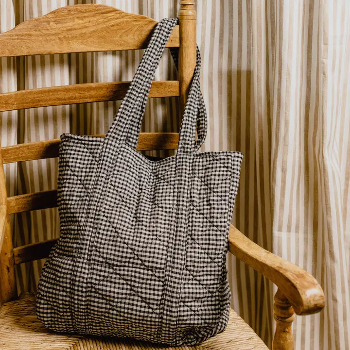 Black and White Handloom Gingham Tote