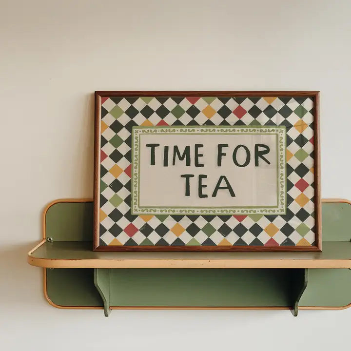 Time For Tea Checkerboard A4 Art Print