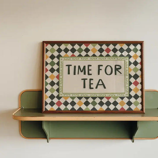 Time For Tea Checkerboard A4 Art Print