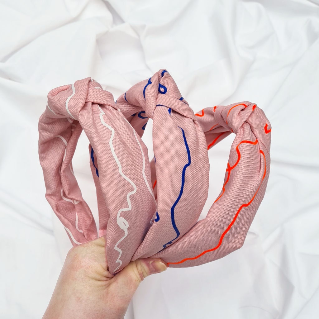 Pink Cotton Handmade Screen Printed Patterned Knot Headband – October  Sunshine