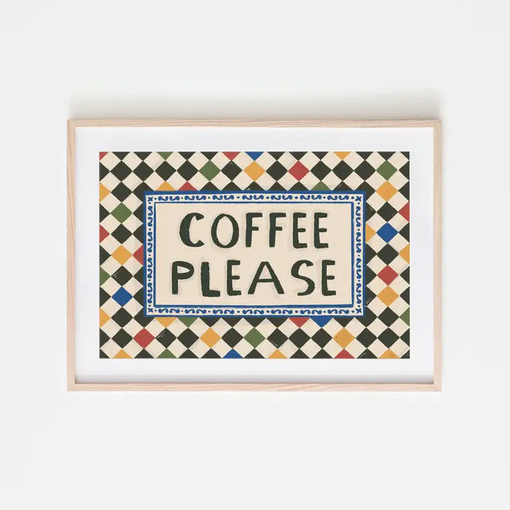 Coffee Please Checkerboard A4 Art Print