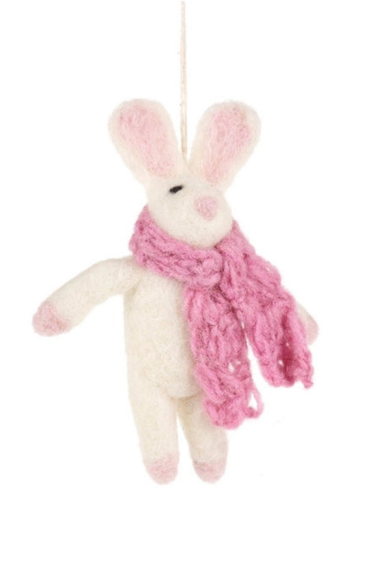Handmade Cosy Bunny Hanging Needle Felt Decoration - Pink