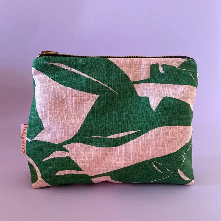 Leafy Handprinted Linen Pouch image 2