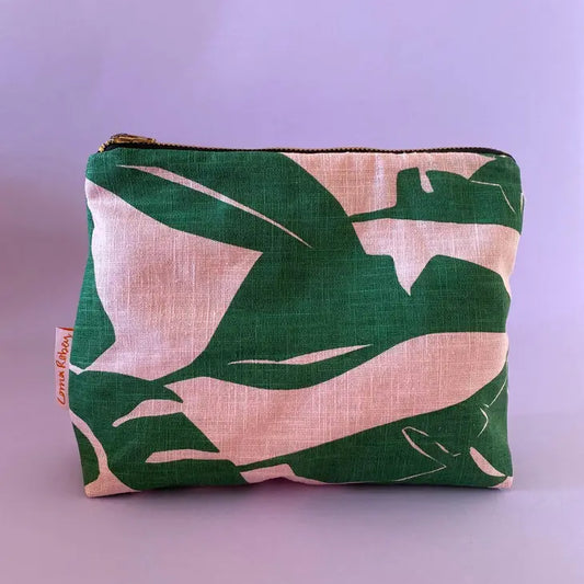 Leafy Handprinted Linen Pouch image 2