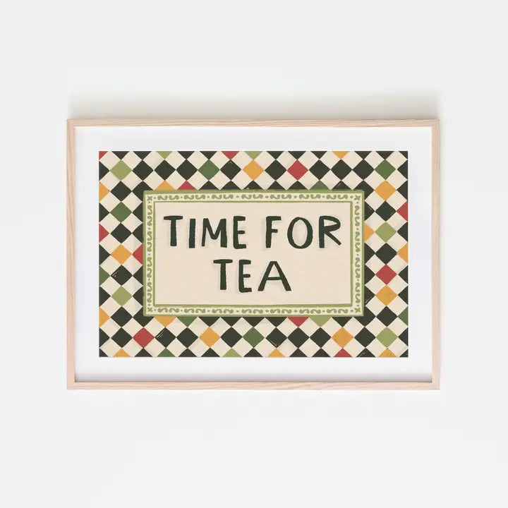 Time For Tea Checkerboard A4 Art Print
