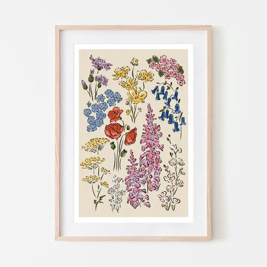 British Garden Flowers A4 Art Print